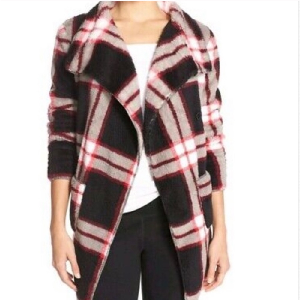 PJ Salvage Super Soft Black and Red Plaid Cardigan Size Small